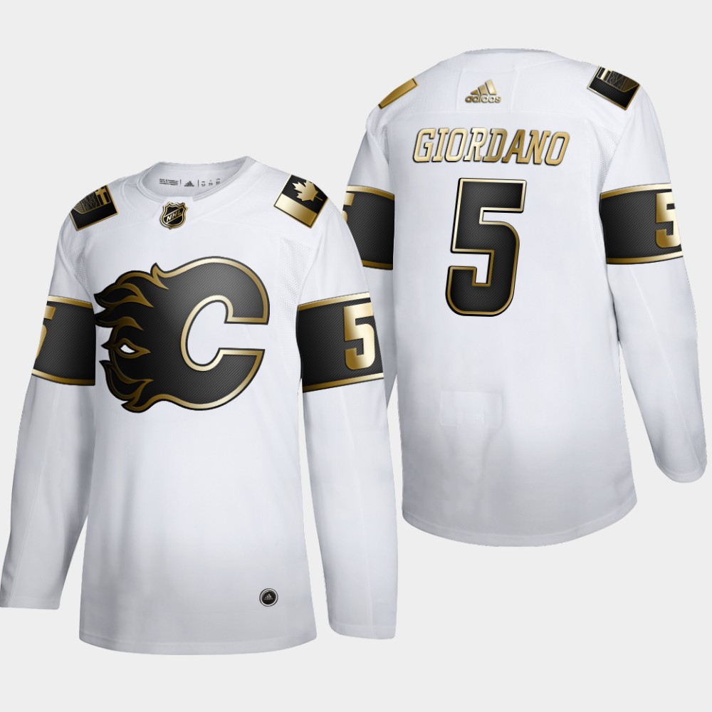 Calgary Flames #5 Mark Giordano Men Adidas White Golden Edition Limited Stitched NHL Jersey->calgary flames->NHL Jersey